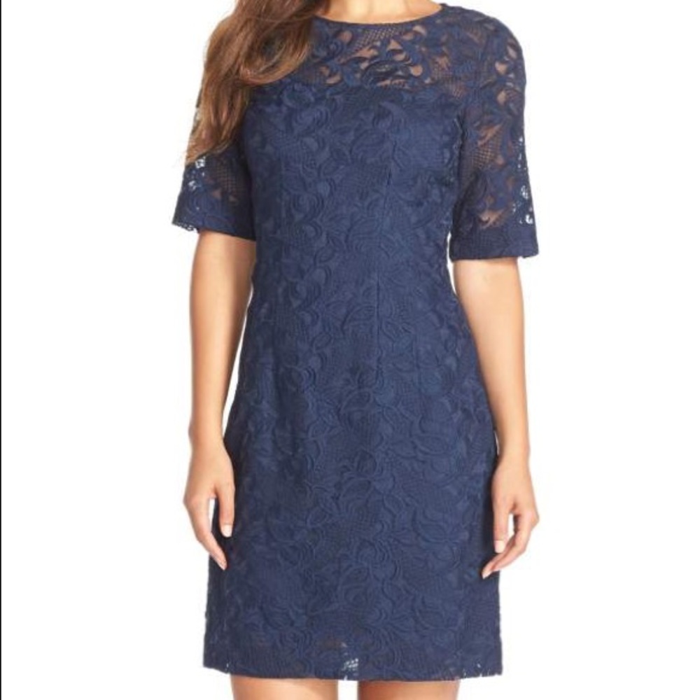 Kaya&Sloane Embroidered Lace Sheath Dress